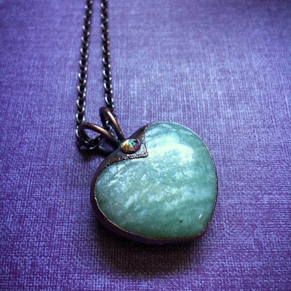 Amazonite Crystal Heart Necklace/Electroformed Copper/Puffy Heart by Query Eve
